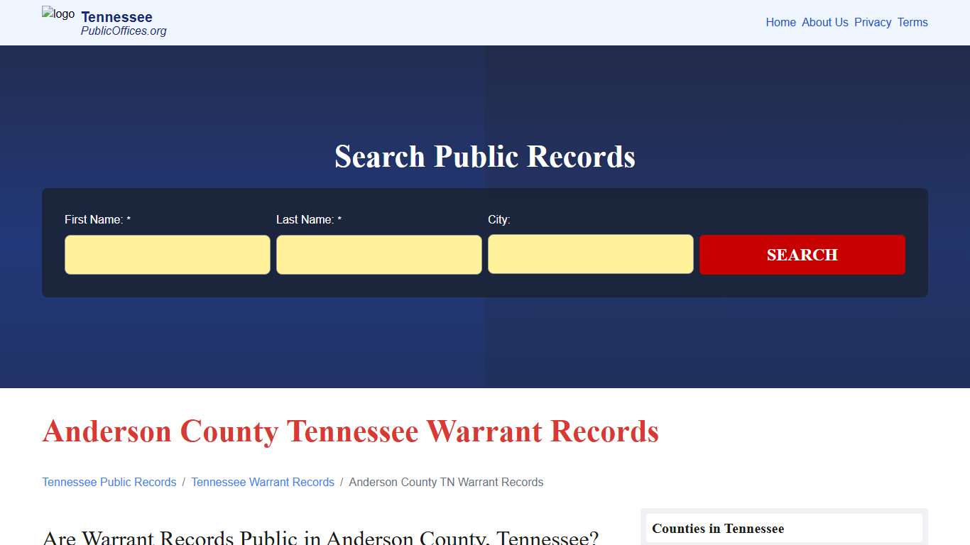 Anderson County, TN Warrant Records Search – PublicOffices.org